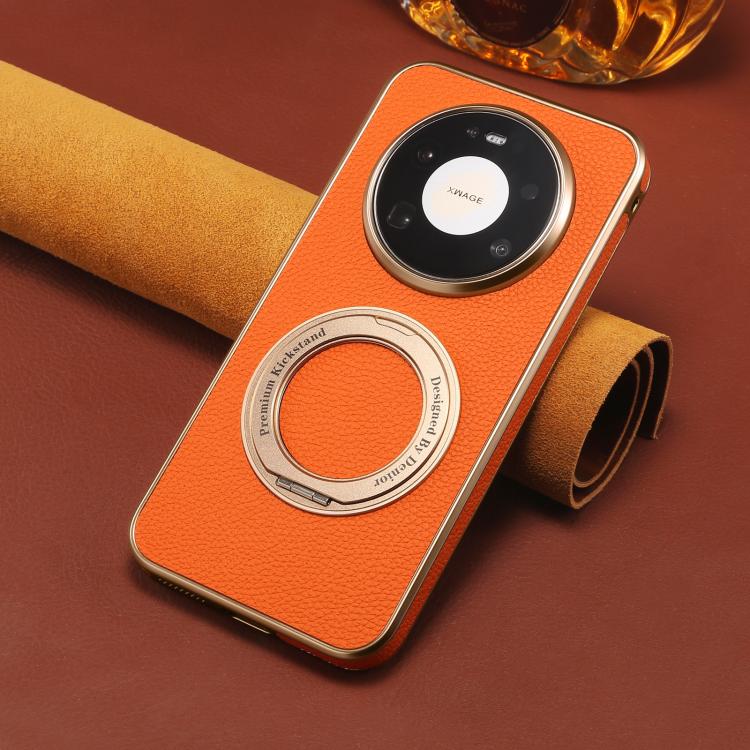 For Huawei Mate 80 Pro Max Denior A23 Magnetic Holder Electroplating Genuine Leather Phone Case
