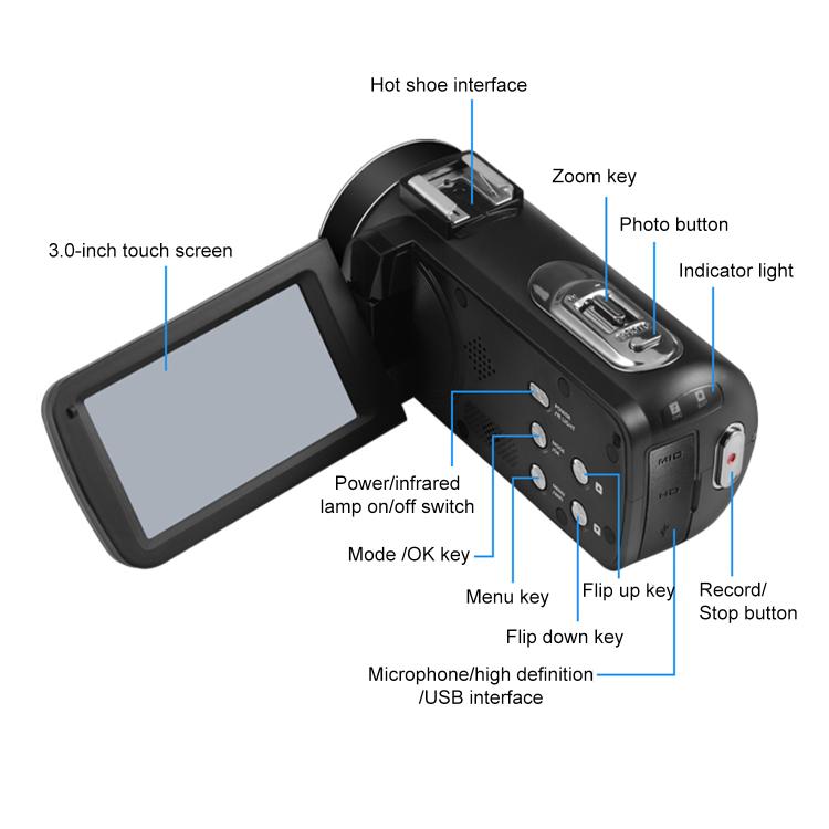 5600PX Zoomable 4K Digital Video Camera With Microphone - Black