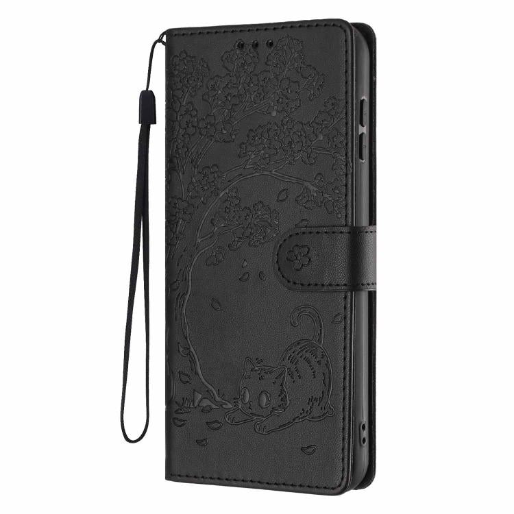 For Samsung Galaxy A05s Tree Cat Embossed Flip Vegan Leather Phone Case