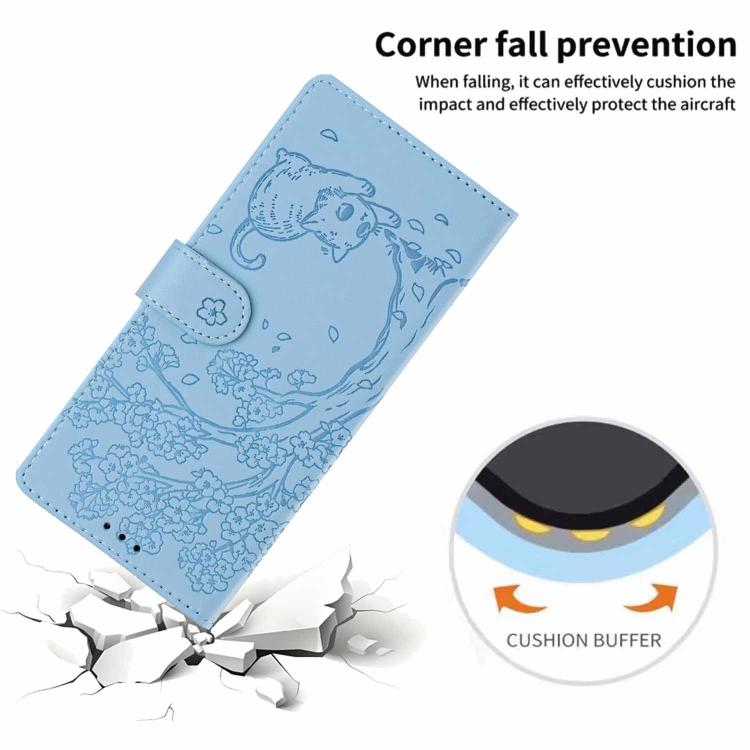 For Samsung Galaxy A73 5G Tree Cat Embossed Flip Vegan Leather Phone Case