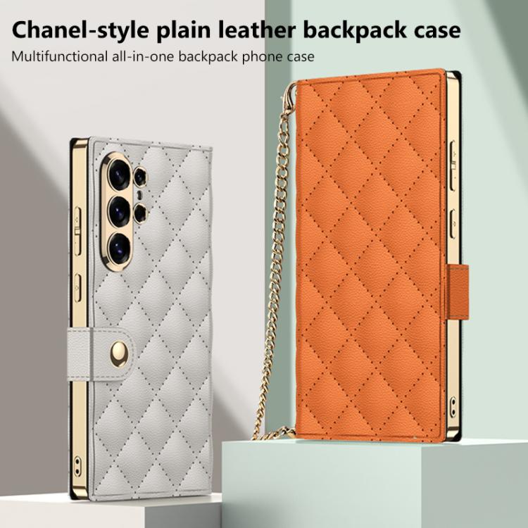 For Samsung Galaxy S26 Ultra 5G GKK Plating Diamond Texture Leather Phone Case With Crossbody Chain