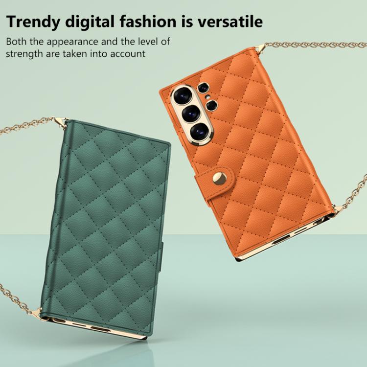 For Samsung Galaxy S26 Ultra 5G GKK Plating Diamond Texture Leather Phone Case With Crossbody Chain