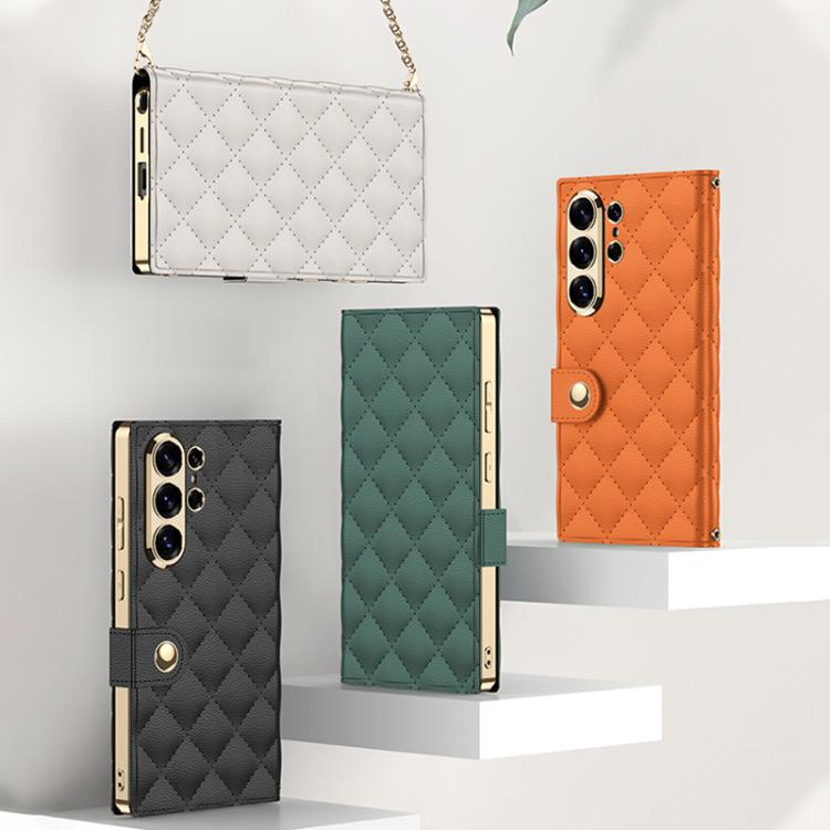 For Samsung Galaxy S26 Ultra 5G GKK Plating Diamond Texture Leather Phone Case With Crossbody Chain
