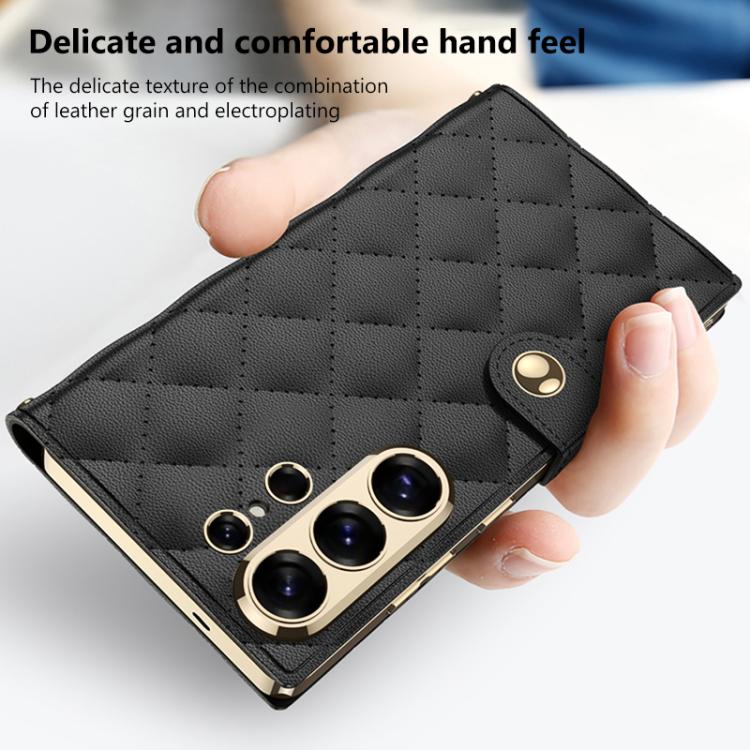For Samsung Galaxy S26 Ultra 5G GKK Plating Diamond Texture Leather Phone Case With Crossbody Chain
