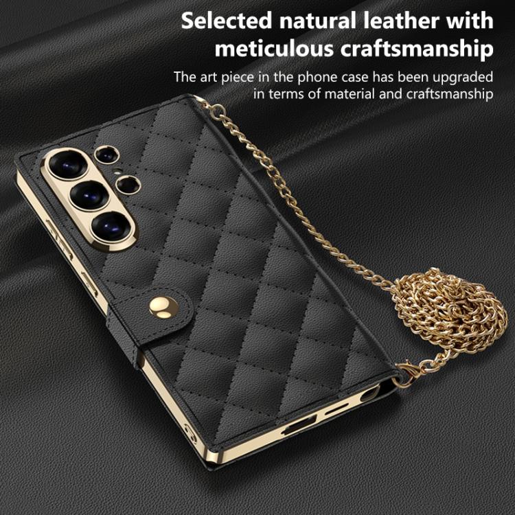 For Samsung Galaxy S26 Ultra 5G GKK Plating Diamond Texture Leather Phone Case With Crossbody Chain