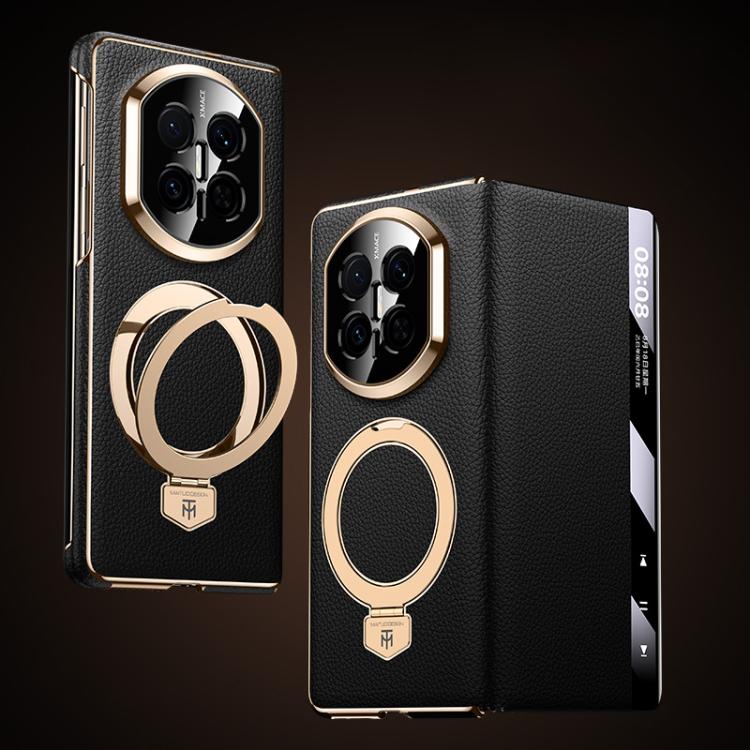 For Huawei Mate X7 Folding Genuine Leather Magnetic Holder Window Display Phone Case