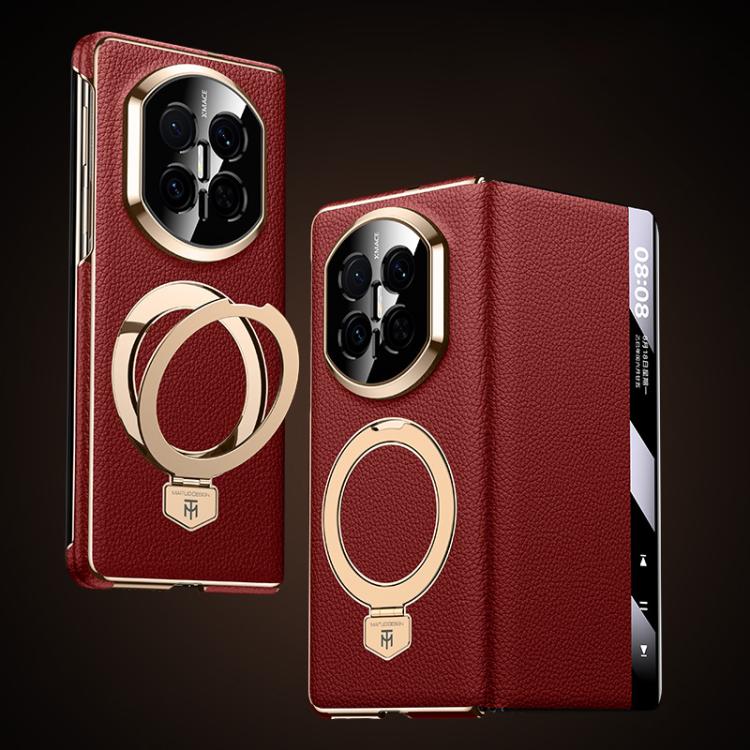 For Huawei Mate X7 Folding Genuine Leather Magnetic Holder Window Display Phone Case