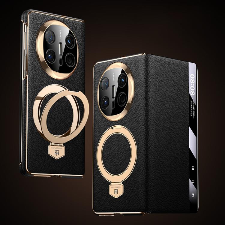 For Huawei Mate X6 Folding Genuine Leather Magnetic Holder Window Display Phone Case