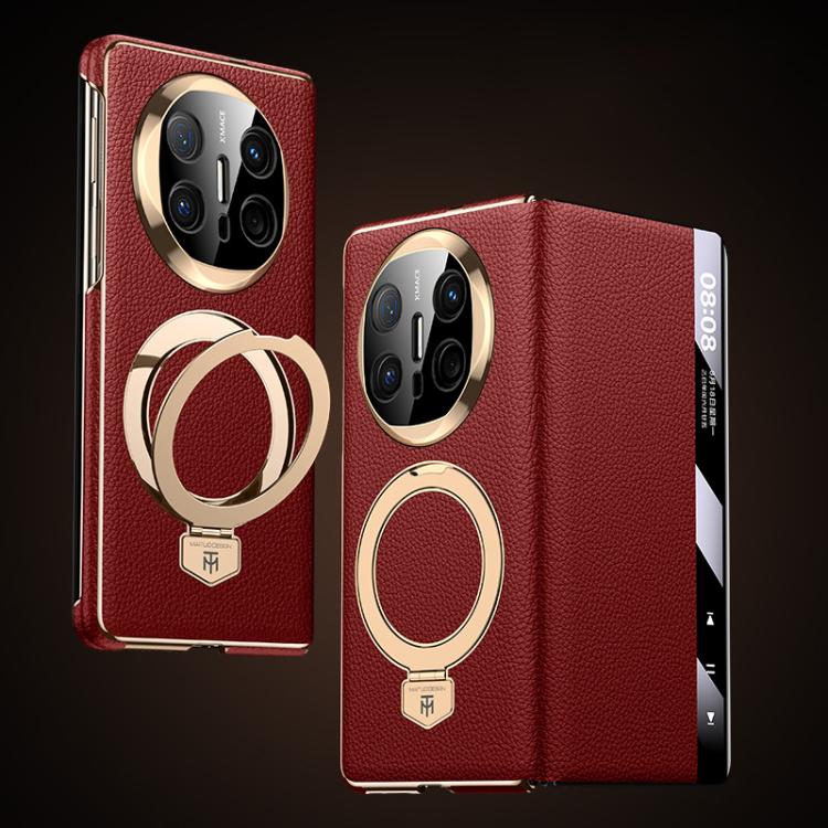 For Huawei Mate X6 Folding Genuine Leather Magnetic Holder Window Display Phone Case