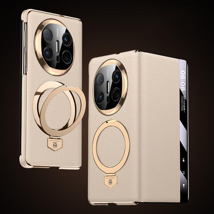 For Huawei Mate X6 Folding Genuine Leather Magnetic Holder Window Display Phone Case