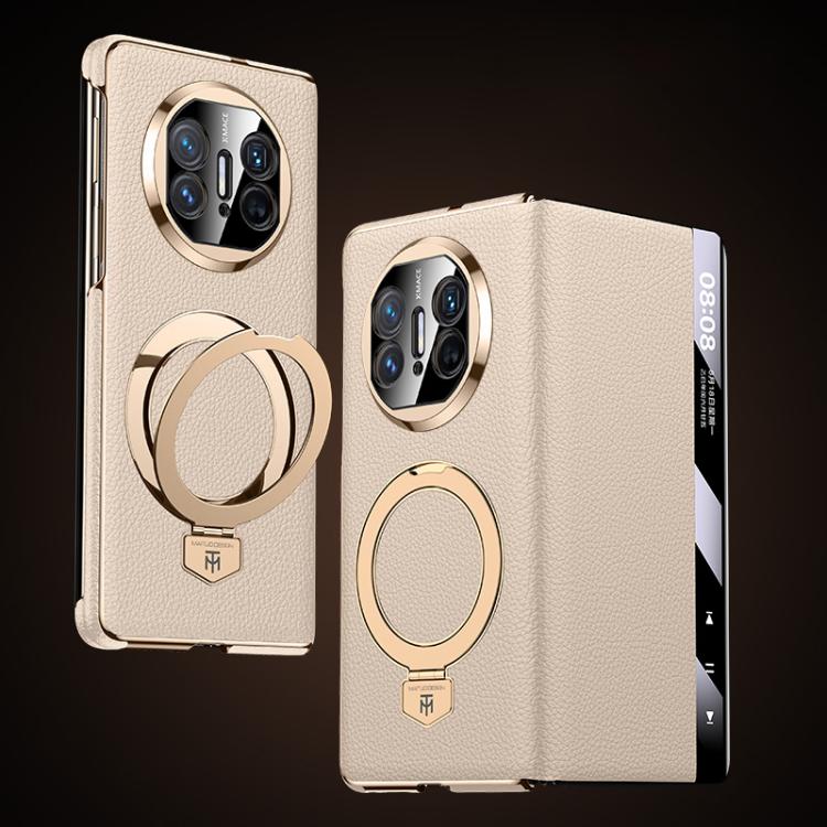 For Huawei Mate X5 Folding Genuine Leather Magnetic Holder Window Display Phone Case