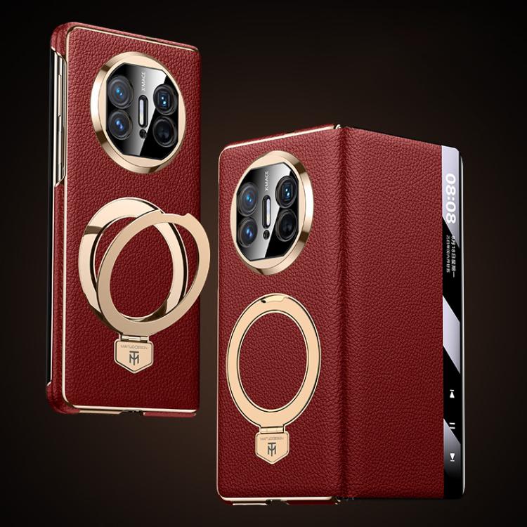 For Huawei Mate X3 Folding Genuine Leather Magnetic Holder Window Display Phone Case