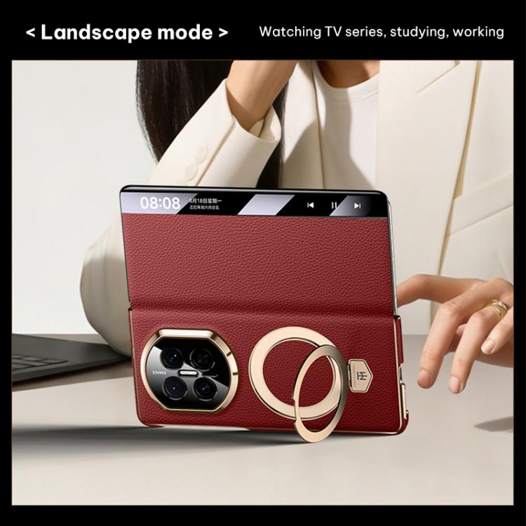 For Huawei Mate X6 Folding Genuine Leather Magnetic Holder Window Display Phone Case
