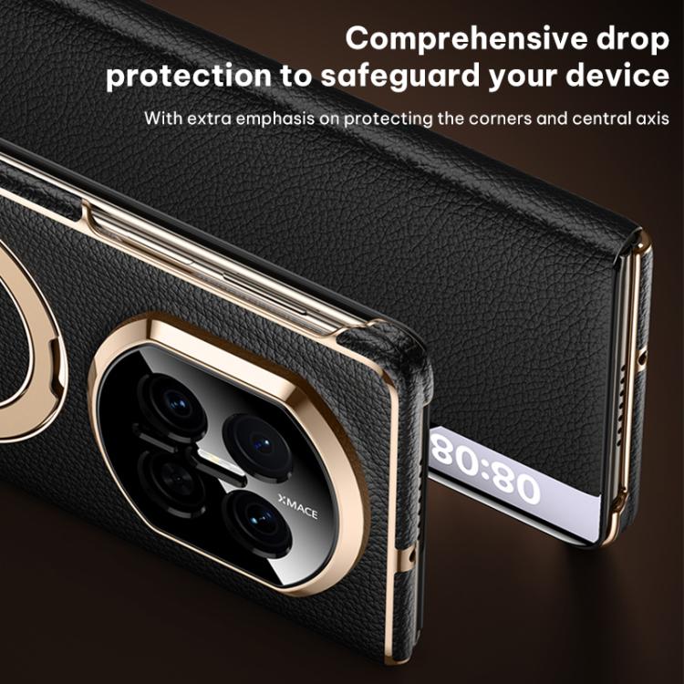 For Huawei Mate X6 Folding Genuine Leather Magnetic Holder Window Display Phone Case