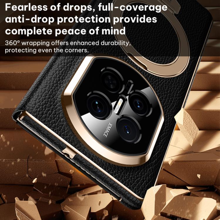 For Huawei Mate X6 Folding Genuine Leather Magnetic Holder Window Display Phone Case