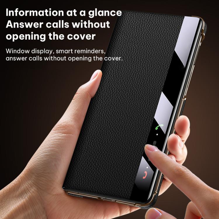 For Huawei Mate X6 Folding Genuine Leather Magnetic Holder Window Display Phone Case