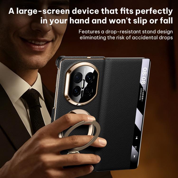 For Huawei Mate X6 Folding Genuine Leather Magnetic Holder Window Display Phone Case