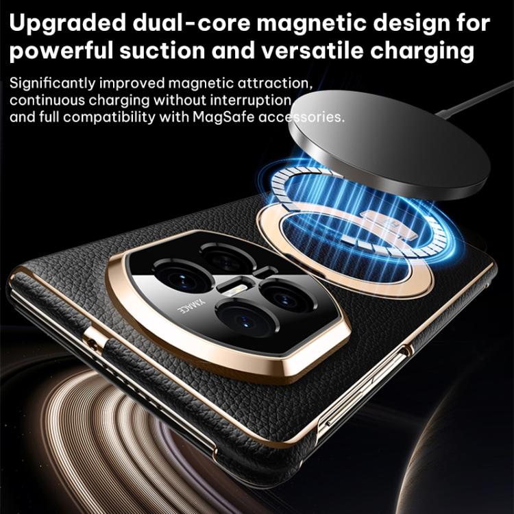 For Huawei Mate X6 Folding Genuine Leather Magnetic Holder Window Display Phone Case
