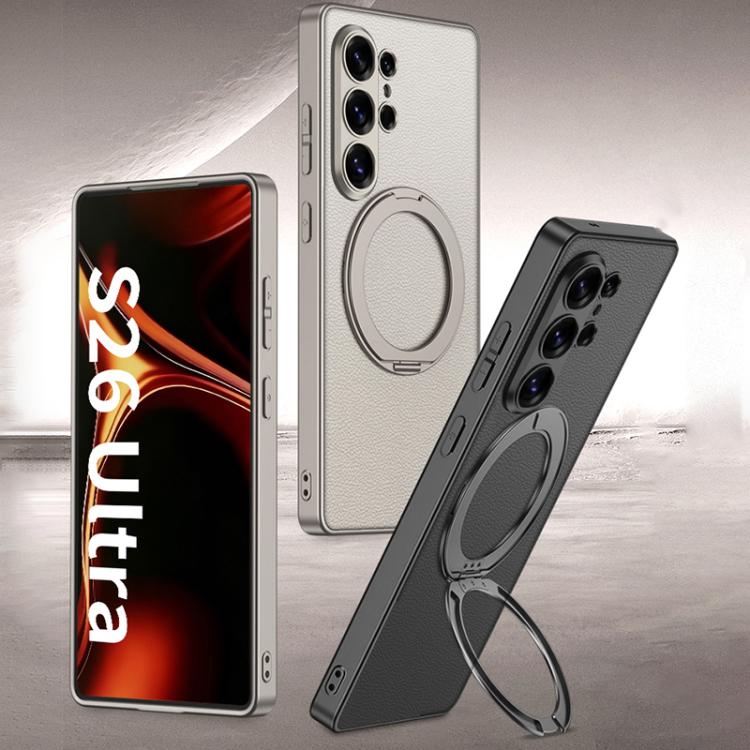 For Samsung Galaxy S26 Ultra 5G GKK Metal Paint Skin Feel Leather Magnetic Phone Case With Rotating Holder, Not Included Pen