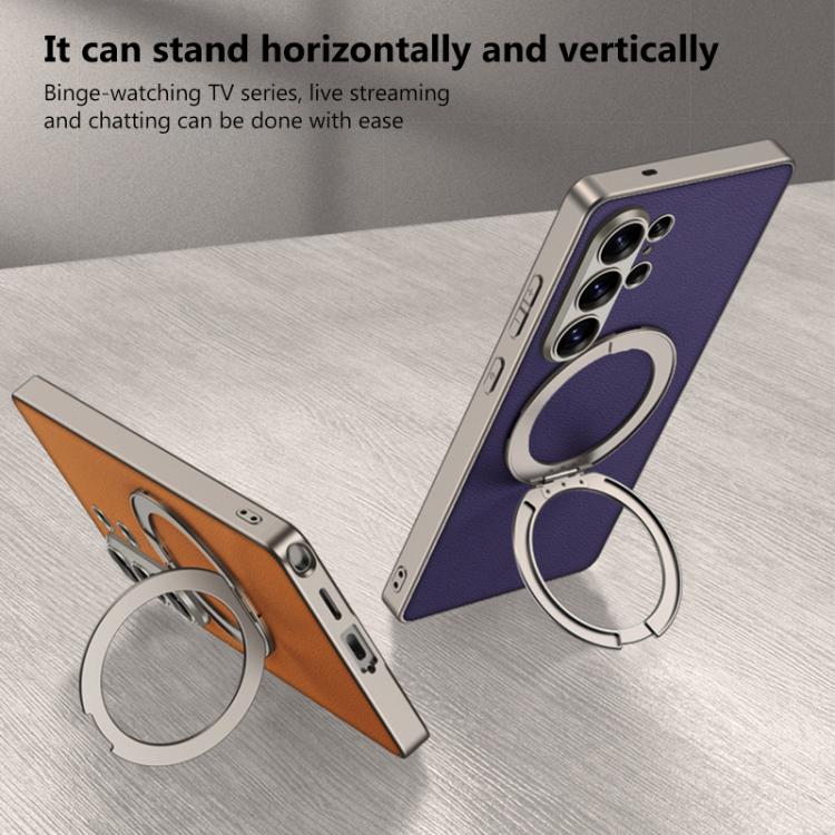 For Samsung Galaxy S26 Ultra 5G GKK Metal Paint Skin Feel Leather Magnetic Phone Case With Rotating Holder, Not Included Pen