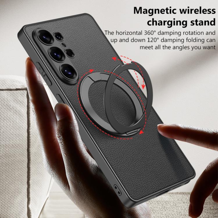 For Samsung Galaxy S26 Ultra 5G GKK Metal Paint Skin Feel Leather Magnetic Phone Case With Rotating Holder, Not Included Pen