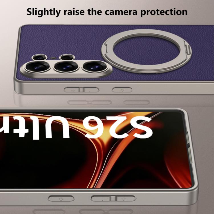For Samsung Galaxy S26 Ultra 5G GKK Metal Paint Skin Feel Leather Magnetic Phone Case With Rotating Holder, Not Included Pen