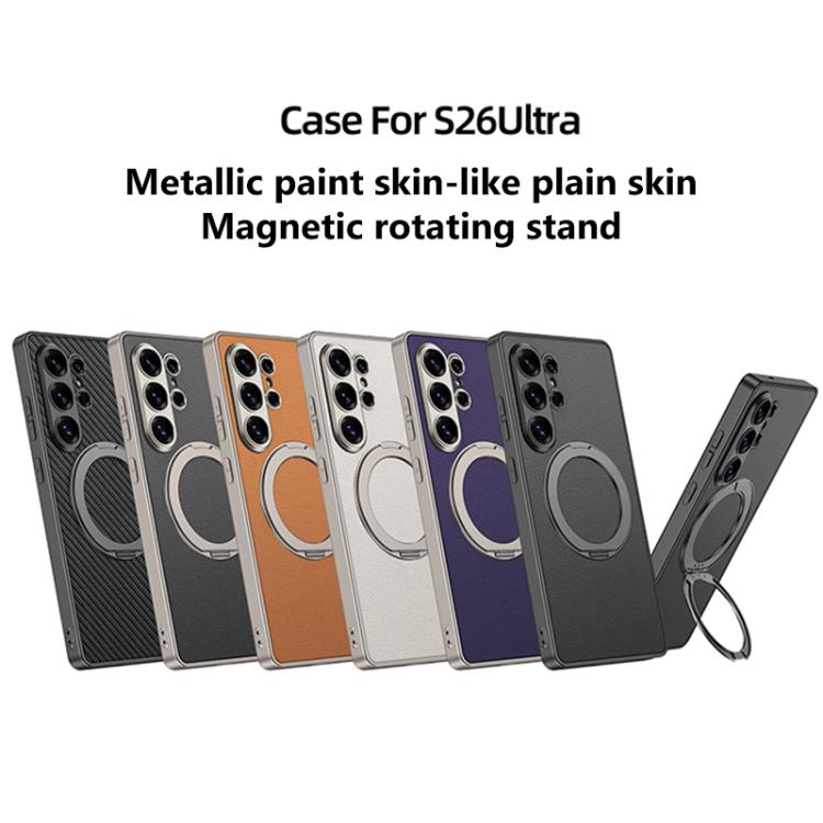 For Samsung Galaxy S26 Ultra 5G GKK Metal Paint Skin Feel Leather Magnetic Phone Case With Rotating Holder, Not Included Pen