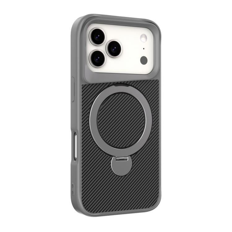 For iPhone 17 Pro Max Carbon Fiber Texture 360 MagSafe Holder Phone Case