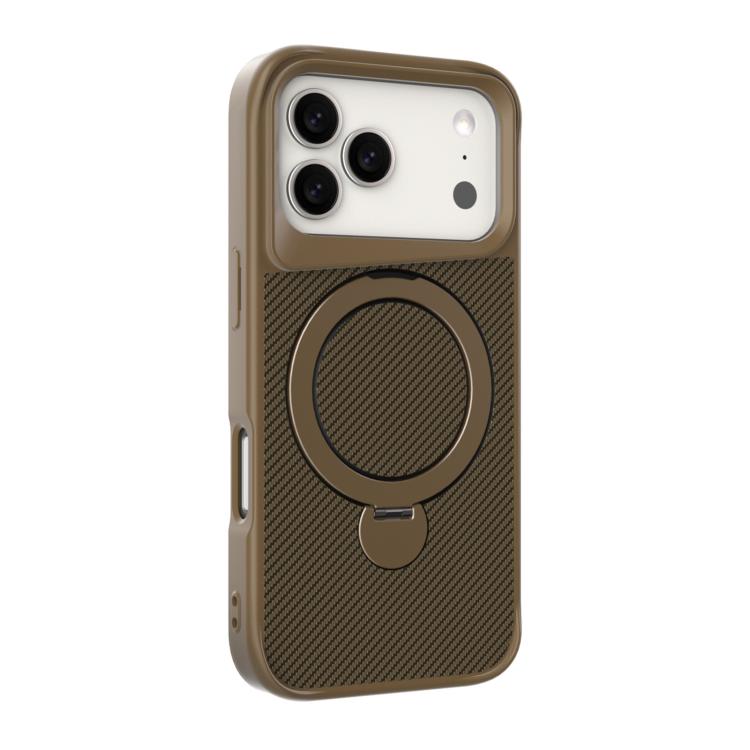 For iPhone 17 Pro Max Carbon Fiber Texture 360 MagSafe Holder Phone Case