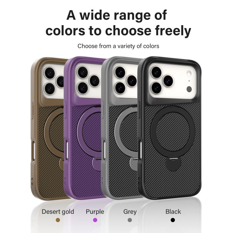 For iPhone 17 Pro Max Carbon Fiber Texture 360 MagSafe Holder Phone Case