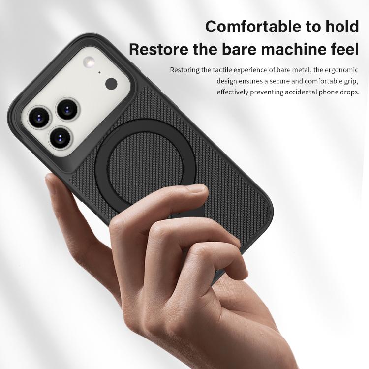 For iPhone 17 Pro Max Carbon Fiber Texture 360 MagSafe Holder Phone Case
