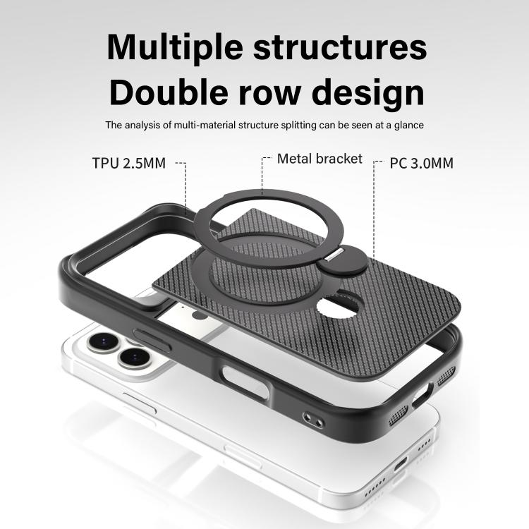 For iPhone 17 Pro Max Carbon Fiber Texture 360 MagSafe Holder Phone Case