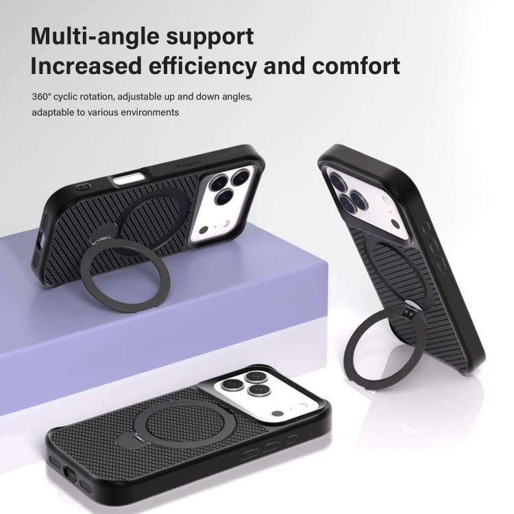 For iPhone 17 Pro Max Carbon Fiber Texture 360 MagSafe Holder Phone Case