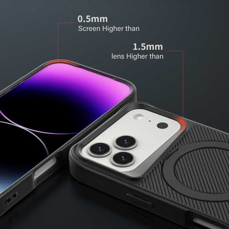 For iPhone 17 Pro Max Carbon Fiber Texture 360 MagSafe Holder Phone Case