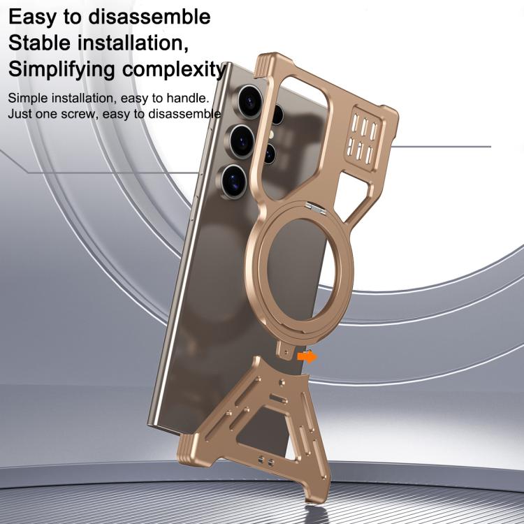 For Samsung Galaxy S24 Ultra 5G Armor 360 Holder Frameless Alloy MagSafe Phone Case