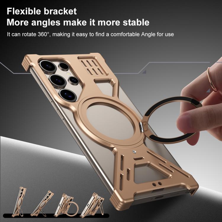For Samsung Galaxy S24 Ultra 5G Armor 360 Holder Frameless Alloy MagSafe Phone Case