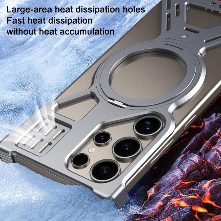 For Samsung Galaxy S25 Ultra 5G Armor 360 Holder Frameless Alloy MagSafe Phone Case