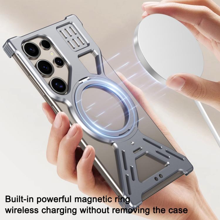 For Samsung Galaxy S25 Ultra 5G Armor 360 Holder Frameless Alloy MagSafe Phone Case