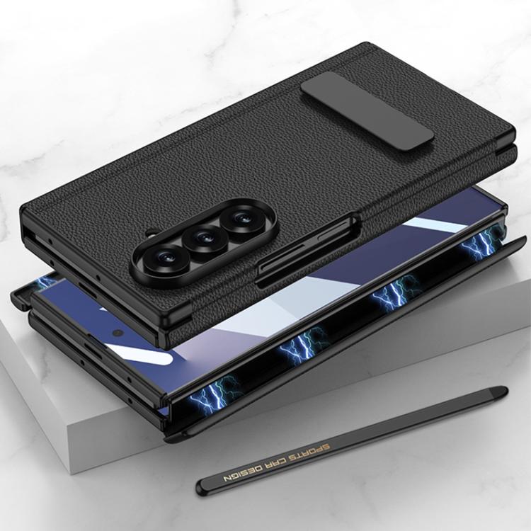 For Samsung Galaxy Z TriFold GKK Magnetic Folding Leather One-Line Rotating Holder Phone Case with Magnetic Stylus