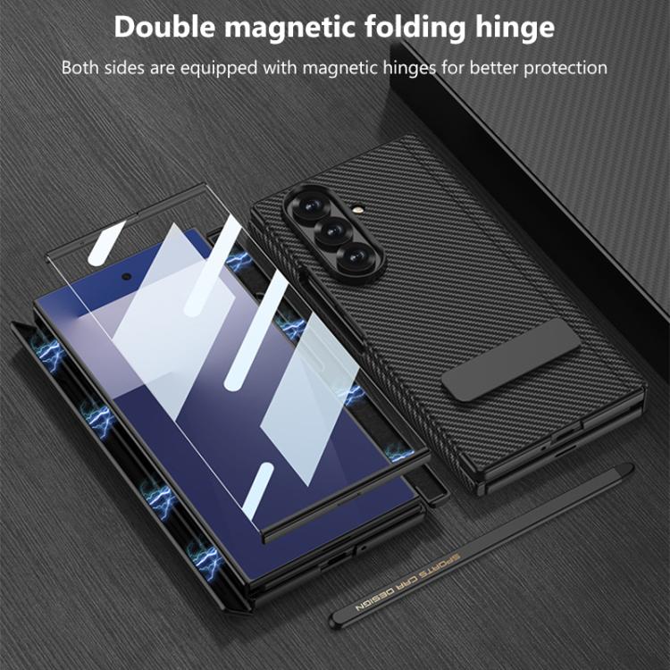 For Samsung Galaxy Z TriFold GKK Magnetic Folding Leather One-Line Rotating Holder Phone Case with Magnetic Stylus