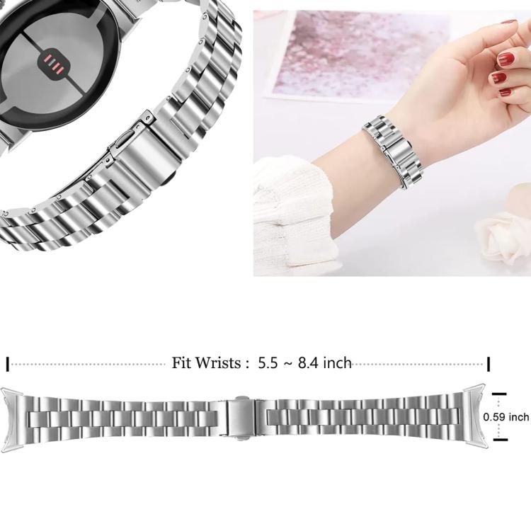 For Google Pixel Watch 4 / 3 / 2 / 1 41mm Slim Three Beads Stainless Steel Watch Band