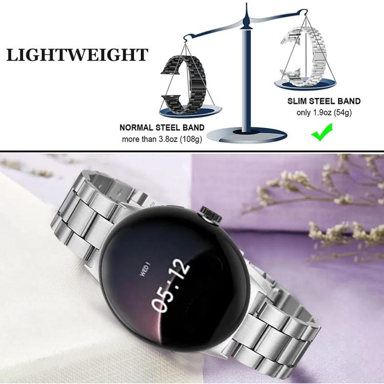 For Google Pixel Watch 4 / 3 / 2 / 1 41mm Slim Three Beads Stainless Steel Watch Band