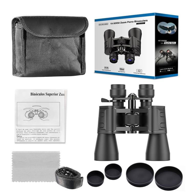 APEXEL 10-30X50 Zoom Binoculars Dual Large Eyepieces High-Definition Variable Magnification Binoculars - Black