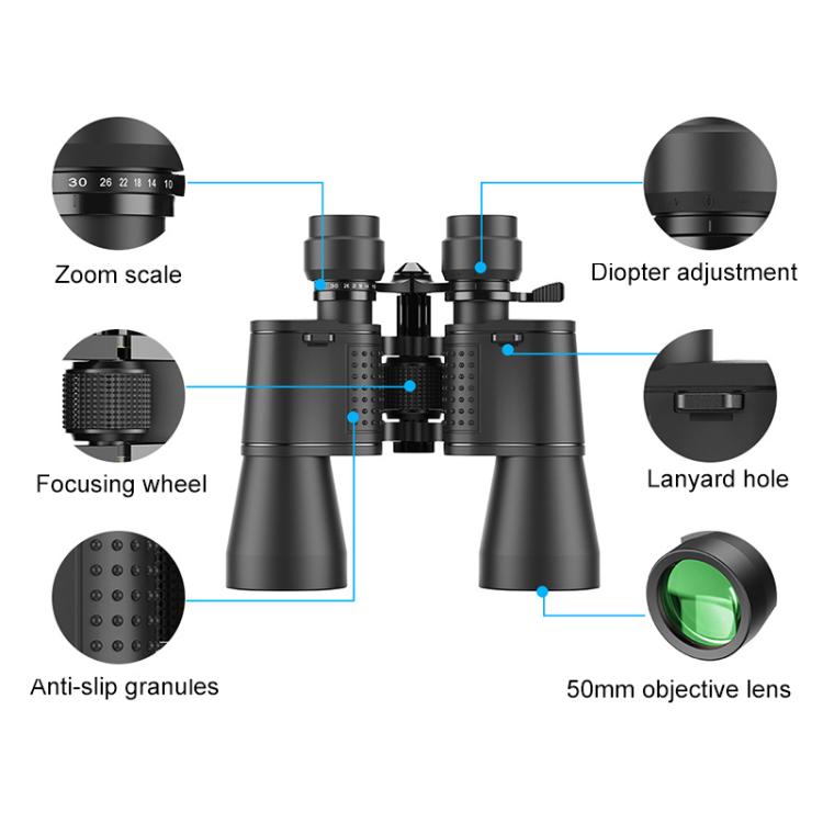 APEXEL 10-30X50 Zoom Binoculars Dual Large Eyepieces High-Definition Variable Magnification Binoculars - Black