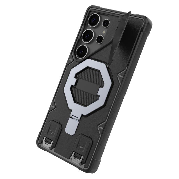 For Samsung Galaxy S25 Ultra 5G Camera Shield Armor MagSafe Holder Phone Case with Strap
