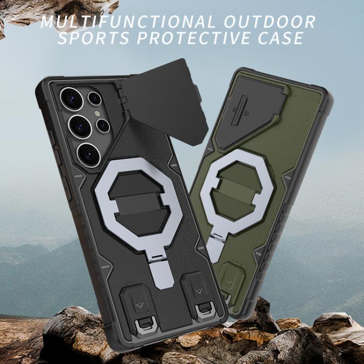 For Samsung Galaxy S25 Ultra 5G Camera Shield Armor MagSafe Holder Phone Case with Strap