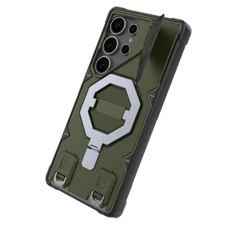 For Samsung Galaxy S25 Ultra 5G Camera Shield Armor MagSafe Holder Phone Case with Strap