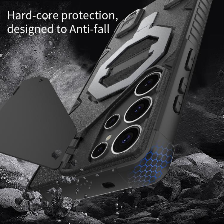 For Samsung Galaxy S25 Ultra 5G Camera Shield Armor MagSafe Holder Phone Case with Strap