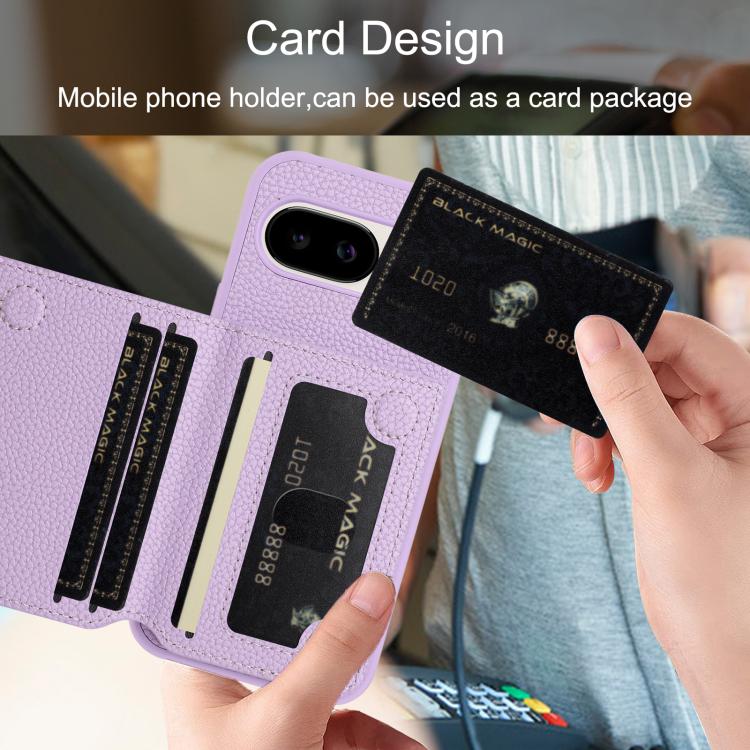 For Google Pixel 9a Litchi Pattern Magnetic Card Bag Holder Phone Case