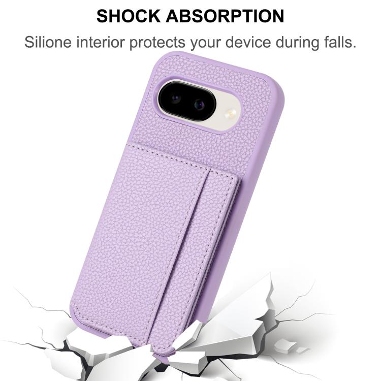For Google Pixel 9a Litchi Pattern Magnetic Card Bag Holder Phone Case